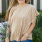 Khaki Checkerboard Short Batwing Sleeve Round Neck Plus Size T Shirt