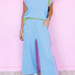 Navy Blue Color Block Detail Casual Two-piece Set