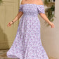 Purple Plus Size Floral Print Square Neck Smocked Maxi Dress