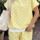 Green Polka Dot Print Color Block Trim Mock Neck Short Set
