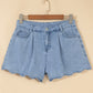 Myosotis Solid Color Scalloped Trim Casual Denim Shorts