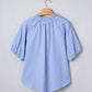 Sky Blue Summer Plaid V Neck Puff Sleeve Blouse