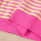 Rose Red Striped Long Sleeve Zip-Up Hoodie Drawstring Elastic Waist 2pcs Short Set