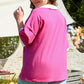 Pink Contrast Trim Collared Split Neck Short Sleeve Plus Size Top