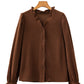 Coffee Solid Color Ruffle Trim V Neck Long Sleeve Button Corduroy Shakcet