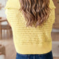 Sky Blue Solid Color Hollowed Knit Short Sleeve Zipper Collar Knitwear Top
