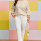 Apricot Stripe Plus Size Textured Patchwork Detail Half Sleeve Top