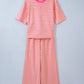 Yellow Stripe Colorblock Trim Crew Neck Loose Tee Drawstring Elastic Waist 2pcs Pant Set