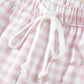 Pink Plaid Baggy Pullover Drawstring Casual Shorts 2pcs Outfit