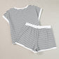 White Stripe Contrast Edge Tee and Shorts Set