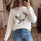White Drop Shoulder Round Neck Long Sleeve Pullover Sweater