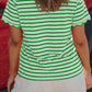 Black Stripe Scalloped Trim Round Neck T Shirt