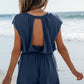 Ashleigh Blue Knit Open Back Cap Sleeve Drawstring Elastic Waistband Romper