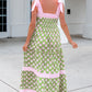 Green Floral Print Striped Detail Knot Straps Maxi Dress
