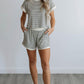 White Stripe Contrast Edge Tee and Shorts Set
