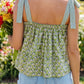 Green Floral Printed Knot Straps Babydoll Tank Top