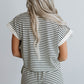 White Stripe Contrast Edge Tee and Shorts Set