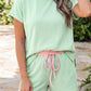 Yellow Cream Soft Ribbed Color Block Trim Casual Short Set