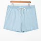 Sky Blue Stripe Plus Size Contrast Drawstring Elastic Waist Denim Shorts