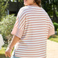 Pink Stripe Waffle Knit Pocketed Half Sleeve Plus Size T Shirt