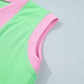 Green Color Block Accent Half Zip Top Athleisure Shorts Set