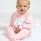 Baby Rattle Smocked Knit Onesie In Pink